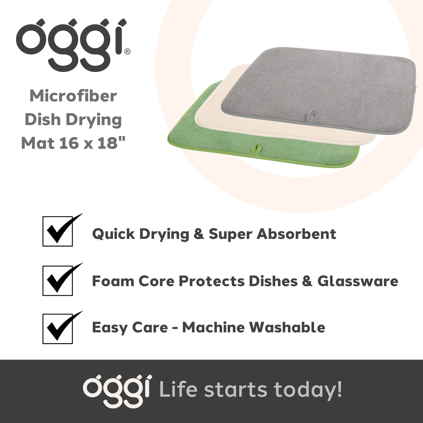 Dish Drying Mat - Microfiber, 16x18 - Gray