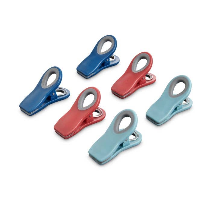 HIC Kitchen Magnetic Clips Turquoise, Red & Navy, Set Of 6