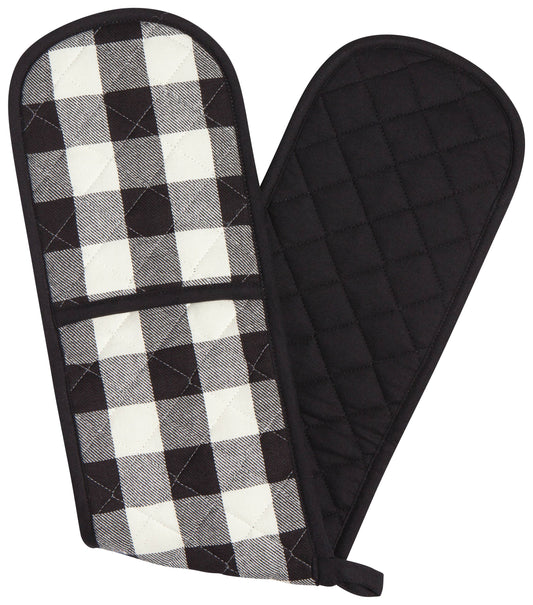 Black Check Double Oven Mitt