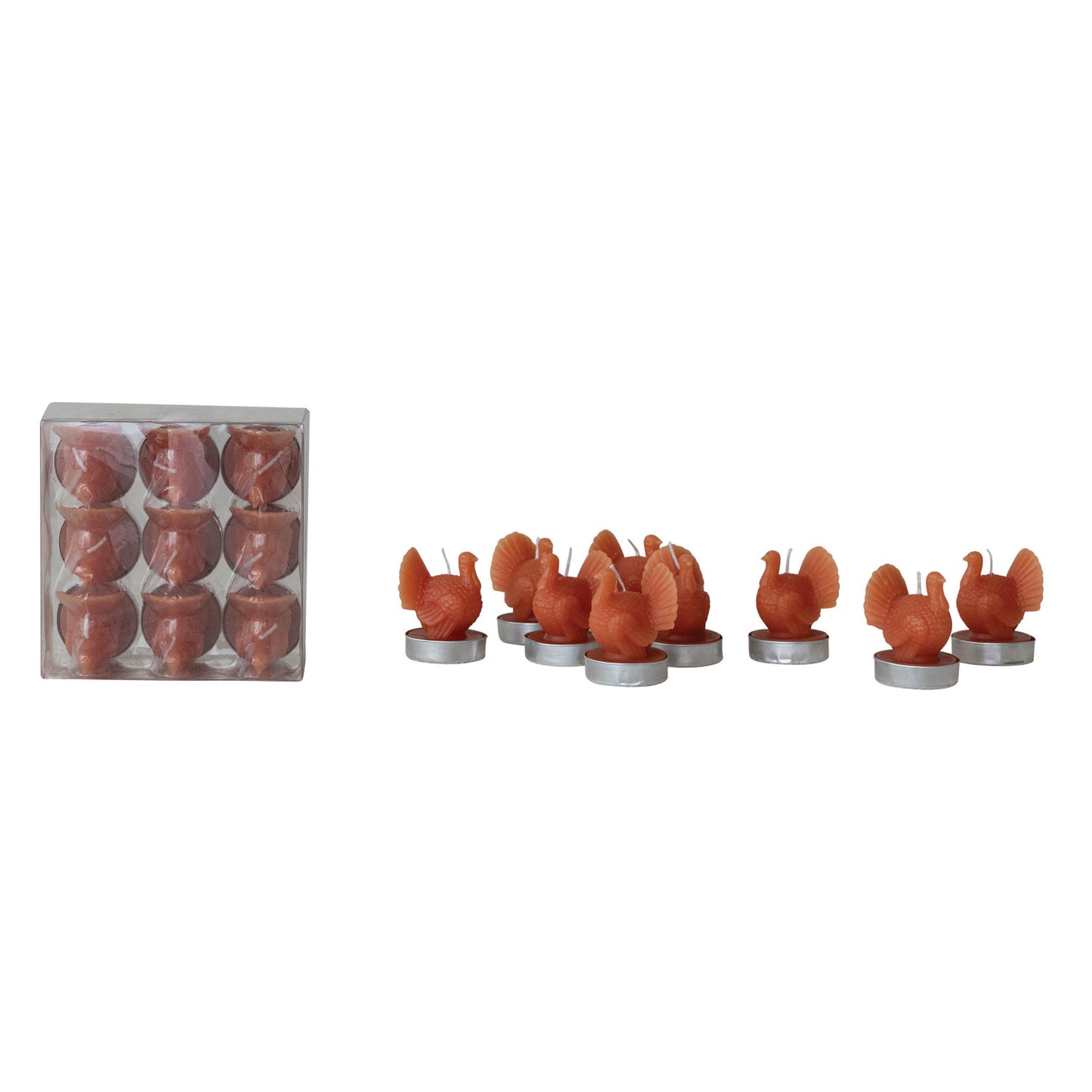Unscented Turkey Shaped Tealights in Box, Orange Color, Set of 9