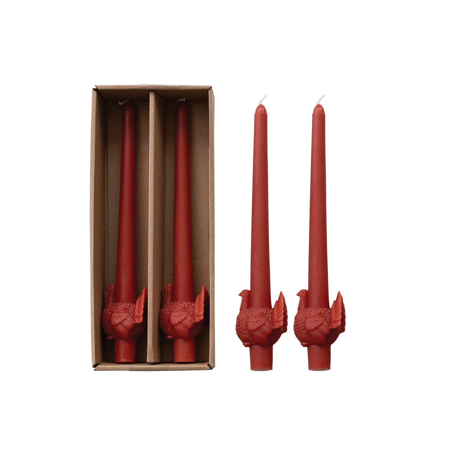 Unscented Taper Candles with Turkey in Box, Acorn Color, Set of 2 (Est. Burn Time 6 Hours)