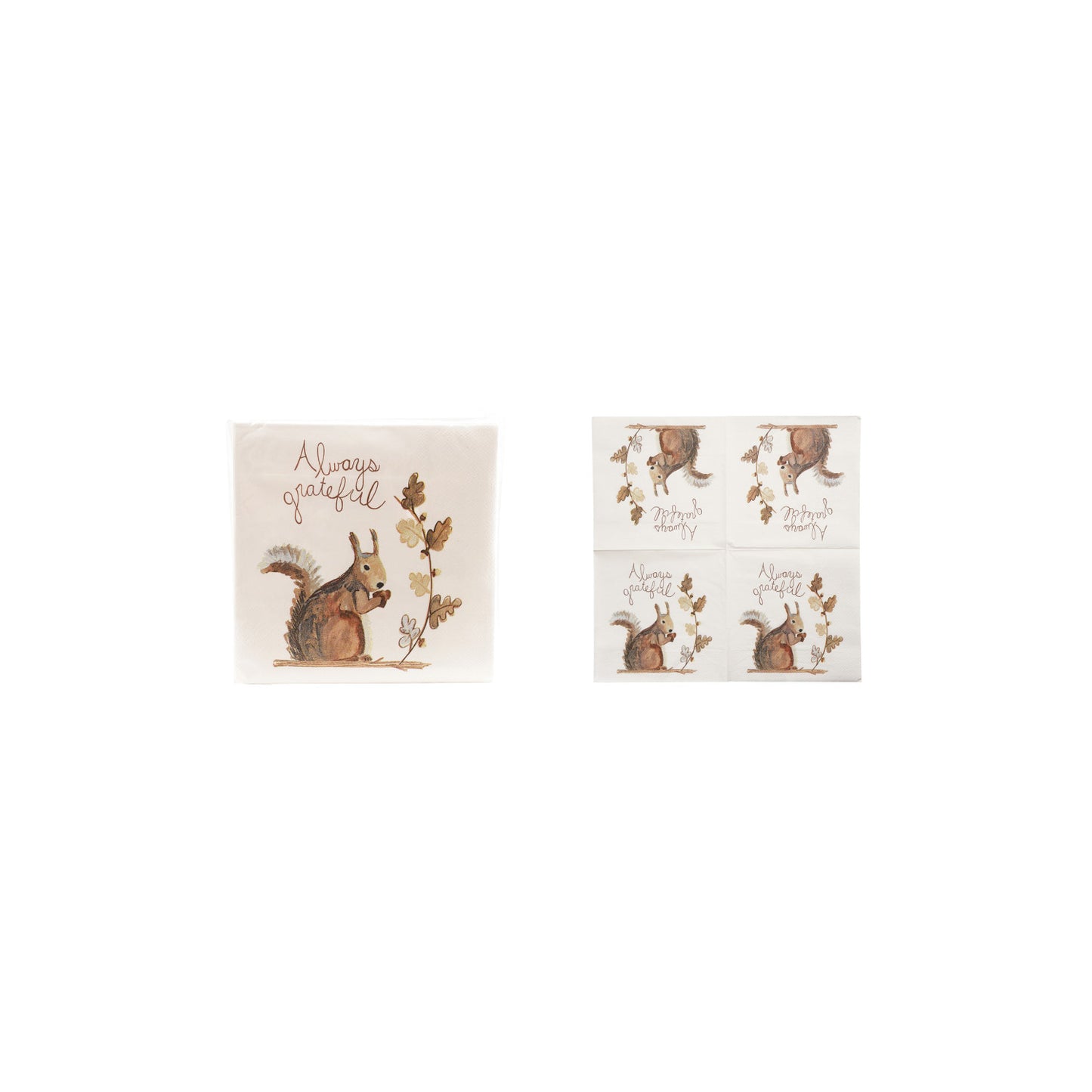 Paper Napkins with Squirrel "Always Grateful" (Contains 50 Folded Pieces) ©