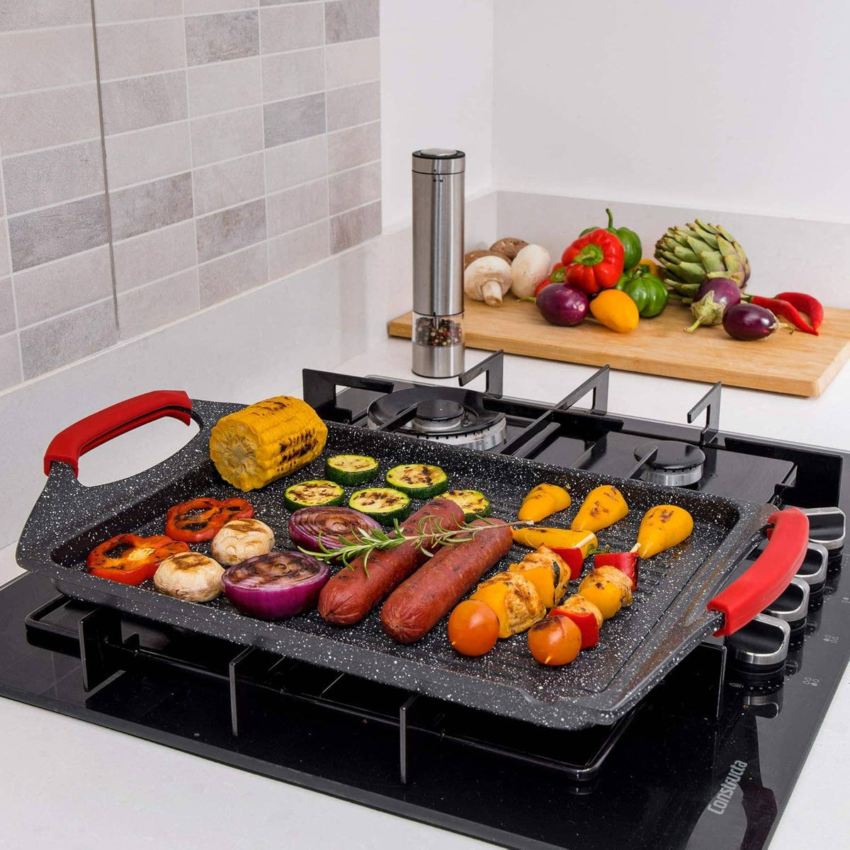 Griddle Aluminum Bbq, 18x10.5" Rectangle Grill Pan for Indoor Cooking, Non-stick Flat Top Griddle Pan for Stove Top, For Fish Vegetables & As Steak Pan, Stove Top Grill Induction Griddle