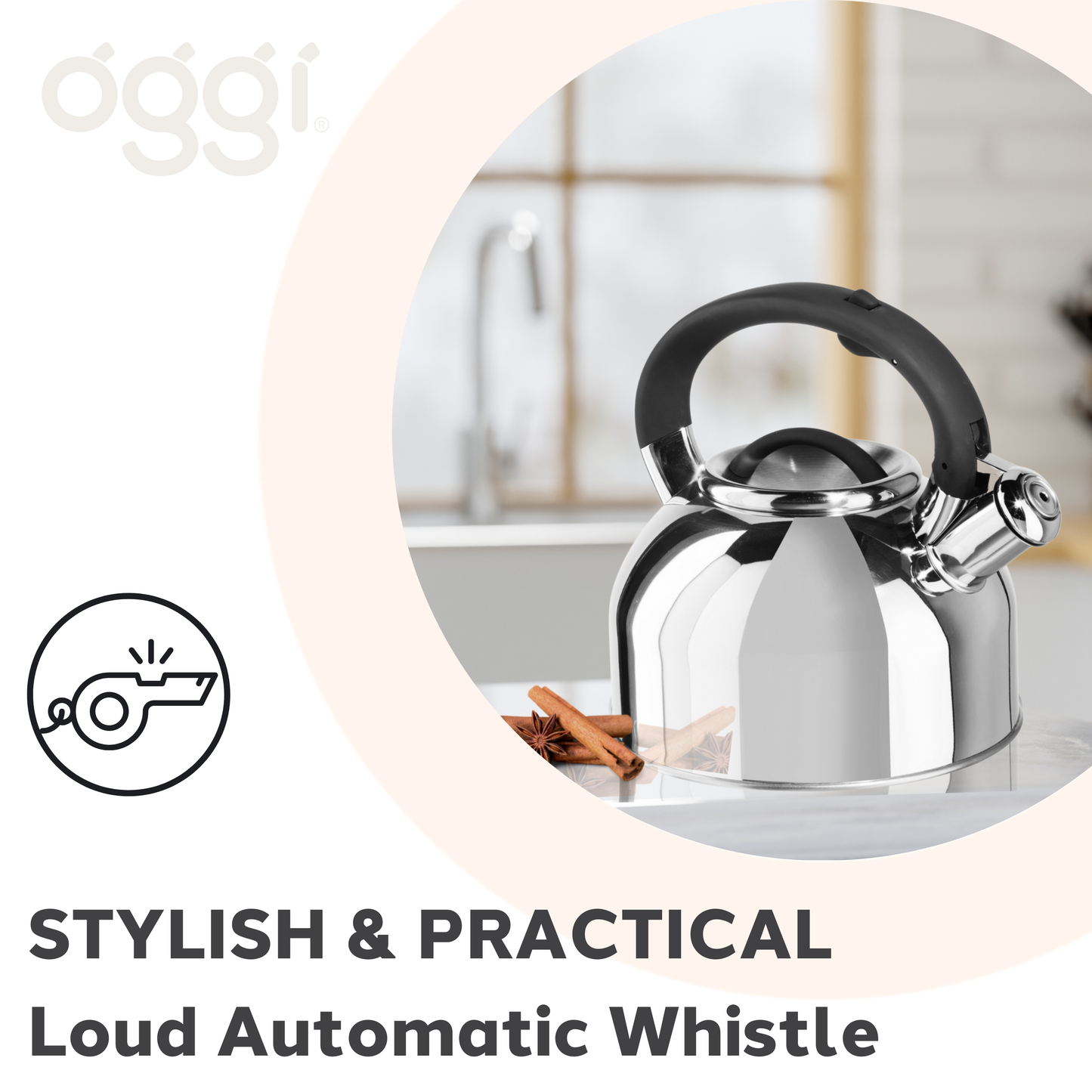 Stovetop Kettle - Stainless Steel Whistling (1.9 lt, 64 oz)