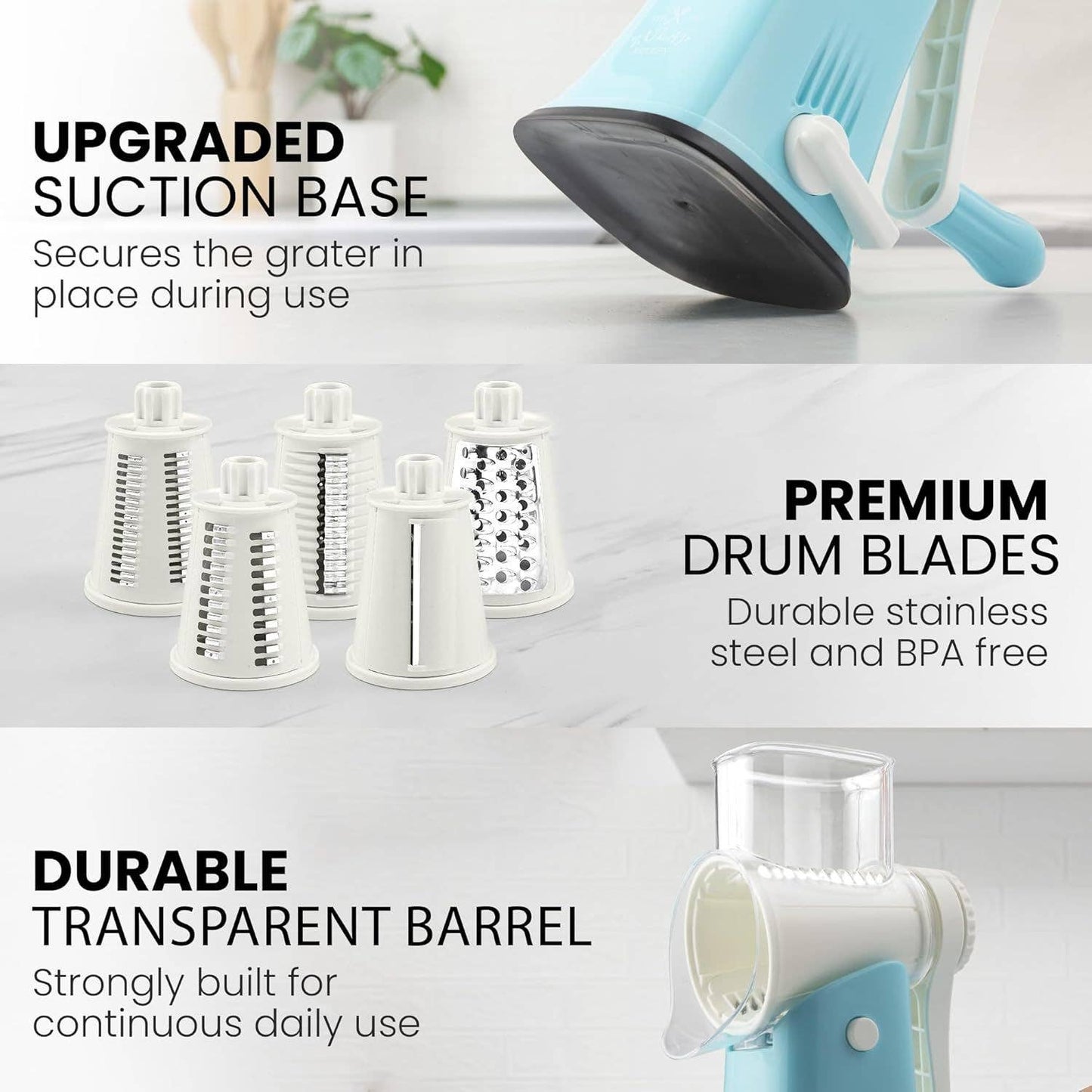 Rotary Cheese Grater with 5 Interchangeable Drums