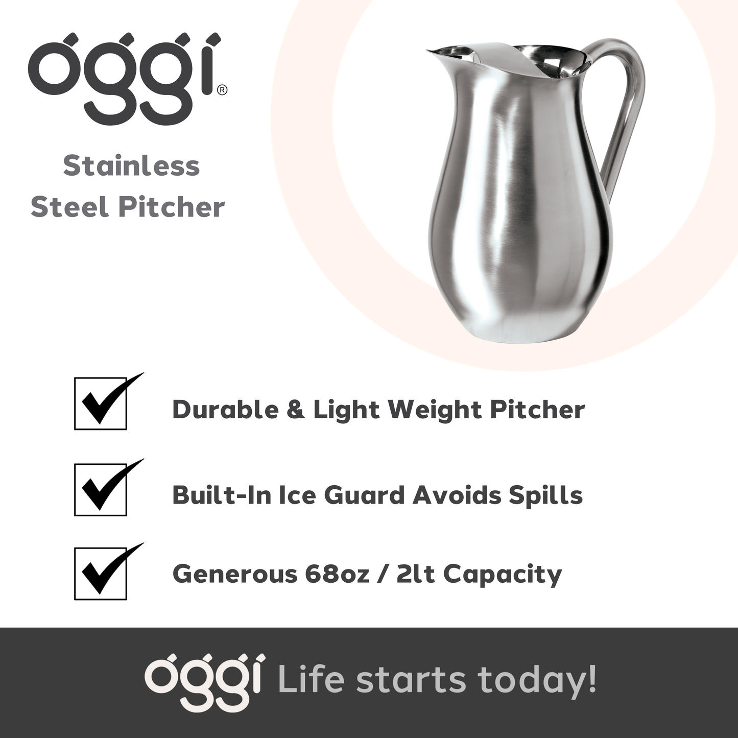 Water Pitcher - Stainless Steel (2 lt, 68 oz)