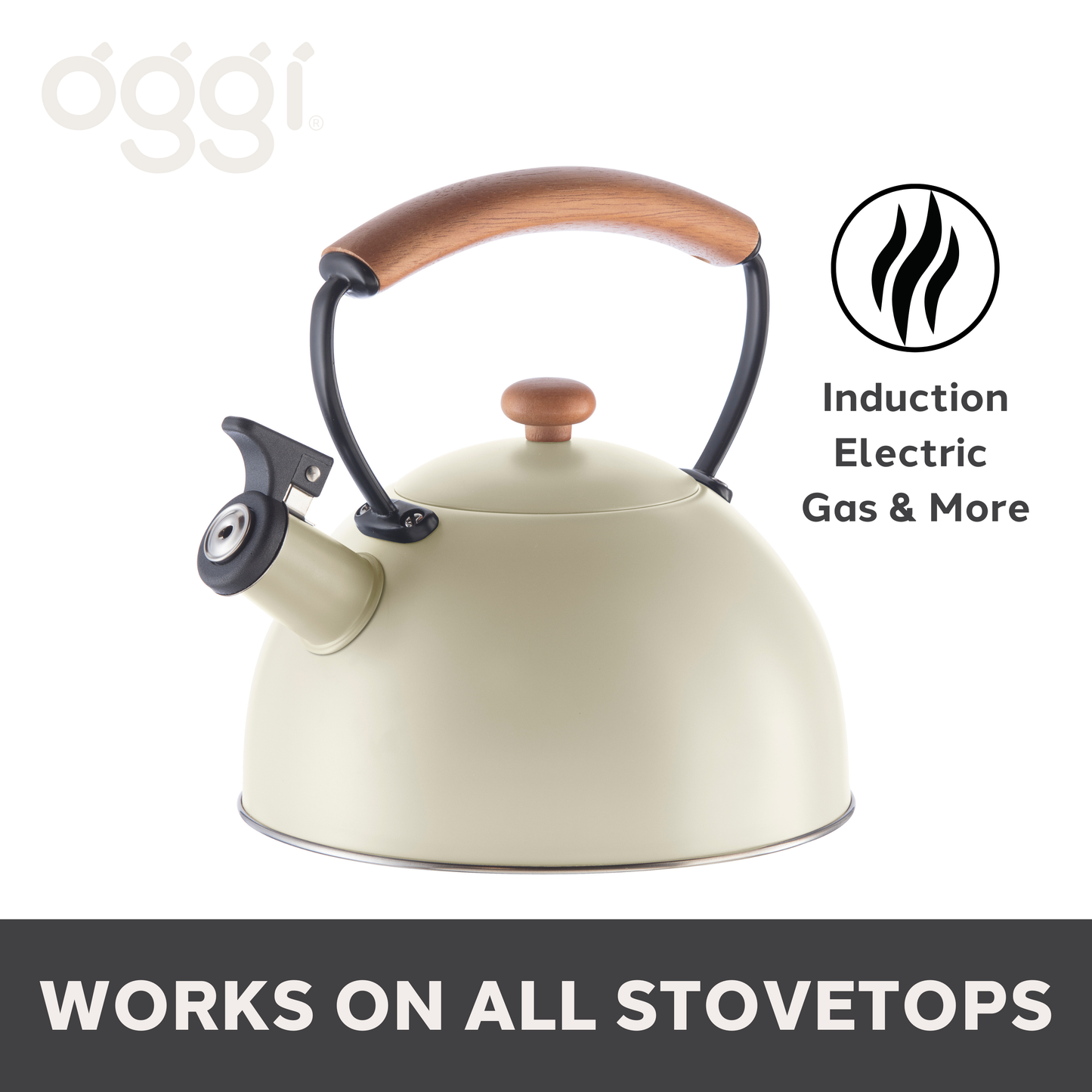 Stovetop Kettle - Steel, Wood Handle, Whistle (1.9lt, 64oz)