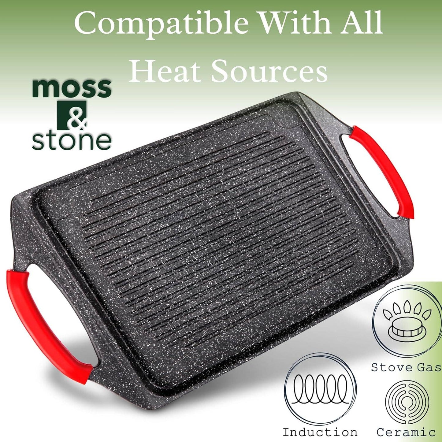 Griddle Aluminum Bbq, 18x10.5" Rectangle Grill Pan for Indoor Cooking, Non-stick Flat Top Griddle Pan for Stove Top, For Fish Vegetables & As Steak Pan, Stove Top Grill Induction Griddle