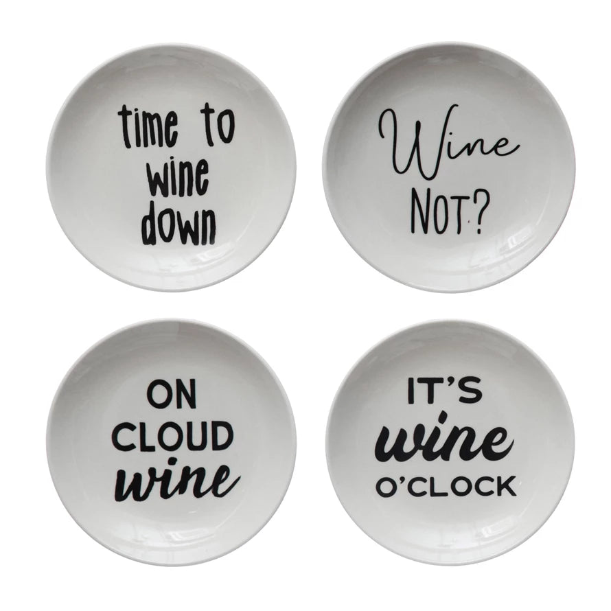 Stoneware Dish with Wine Saying