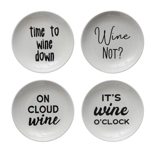 Stoneware Dish with Wine Saying