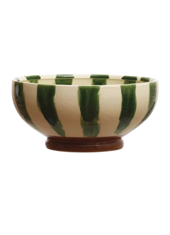 Hand-Painted Stoneware Footed Bowl w/Stripes