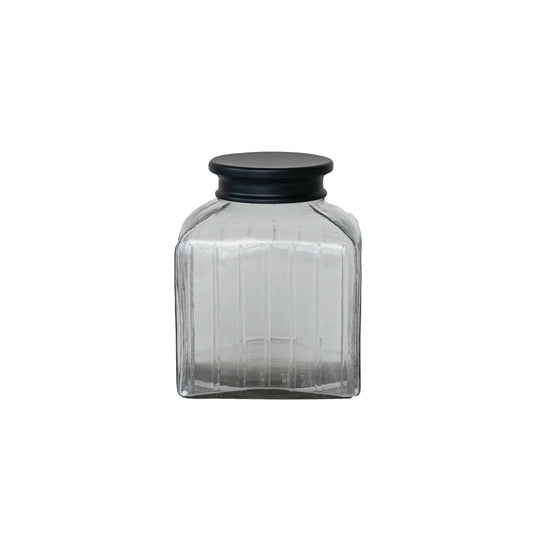 6 Cup Glass Jar w/ Black Stainless Steel Lid