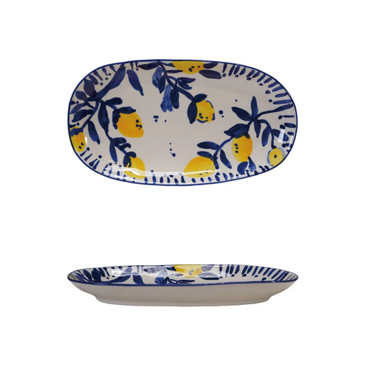 Hand-Painted Stoneware Platter w/Lemons