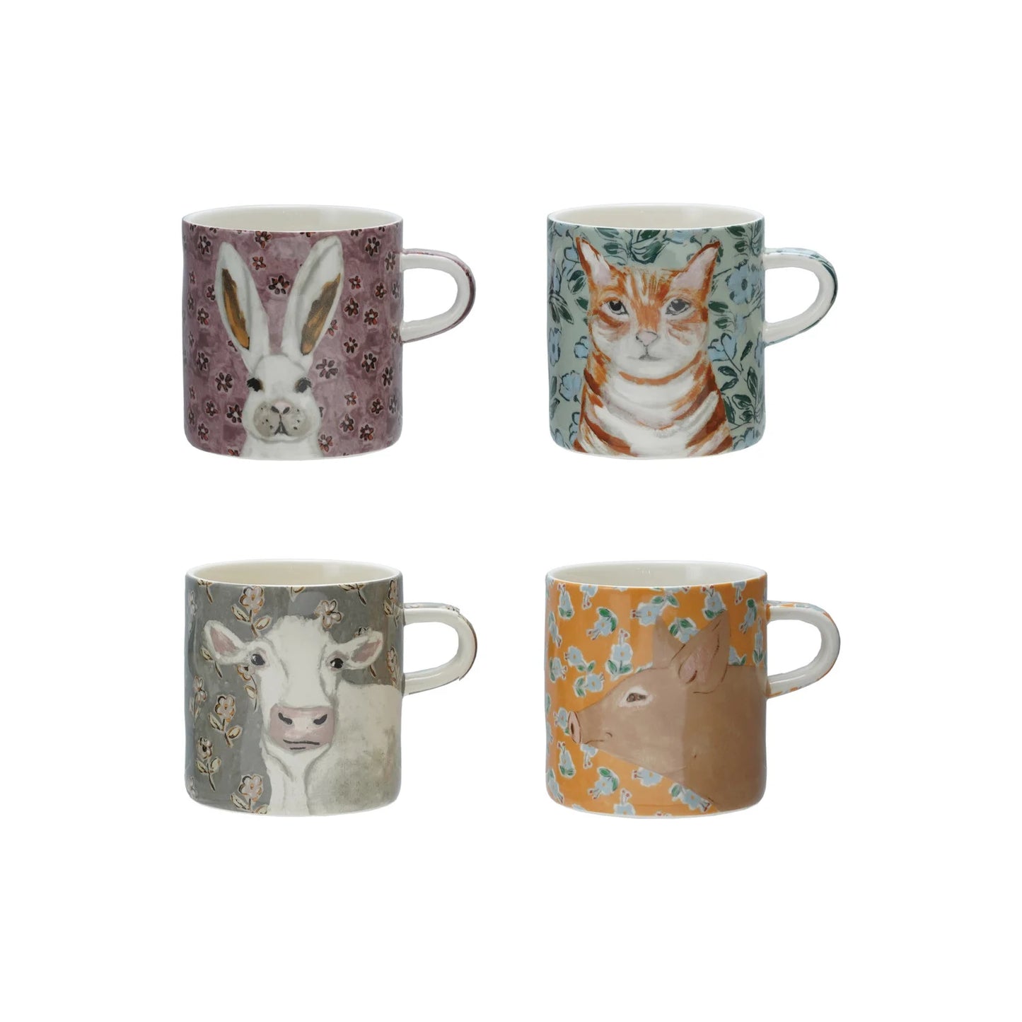 Stoneware Mug with Pattern & Animal Image, 4 Styles