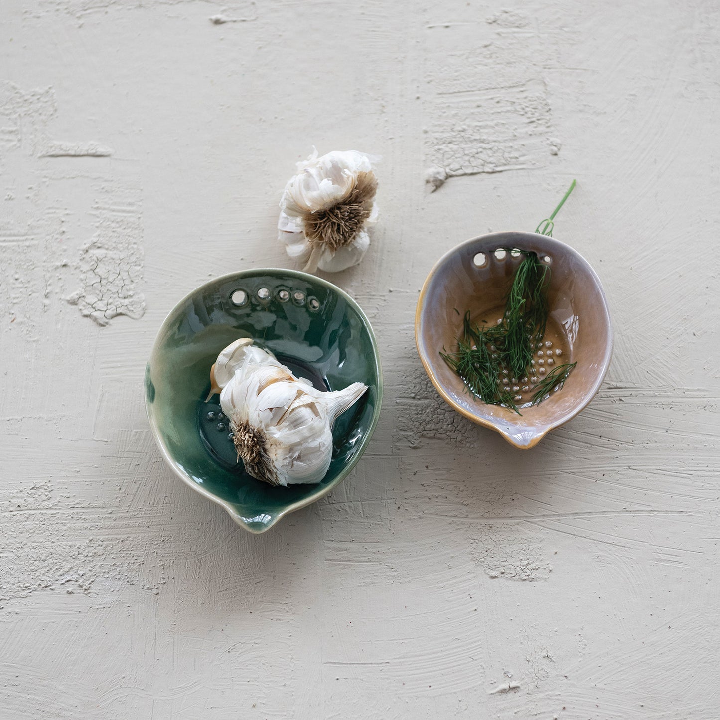 Stoneware Garlic/Ginger Graters w/Herb Stripper