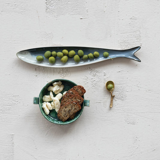 Stoneware Sardine Shaped Dish (Grey & White)