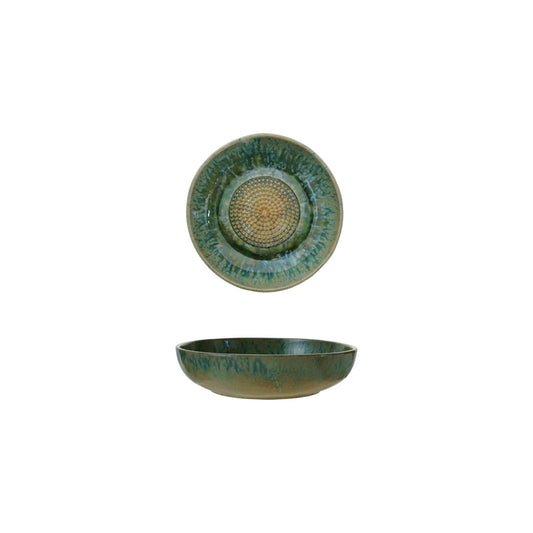 Stoneware Garlic/Ginger Grater Bowl (Green & Blue)