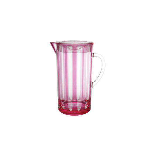 Acrylic Pitcher with Stripes & Lid, Fuchsia Color 2.5 Qt.