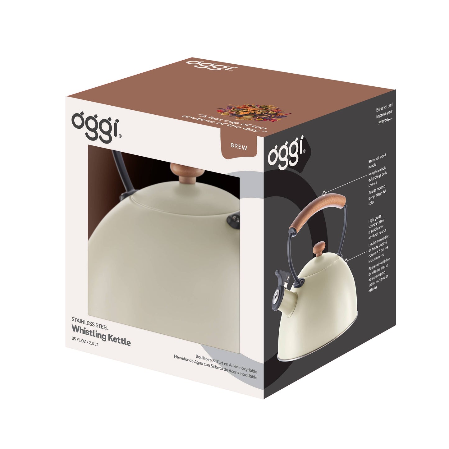 Stovetop Kettle - Steel, Wood Handle, Whistle (1.9lt, 64oz)