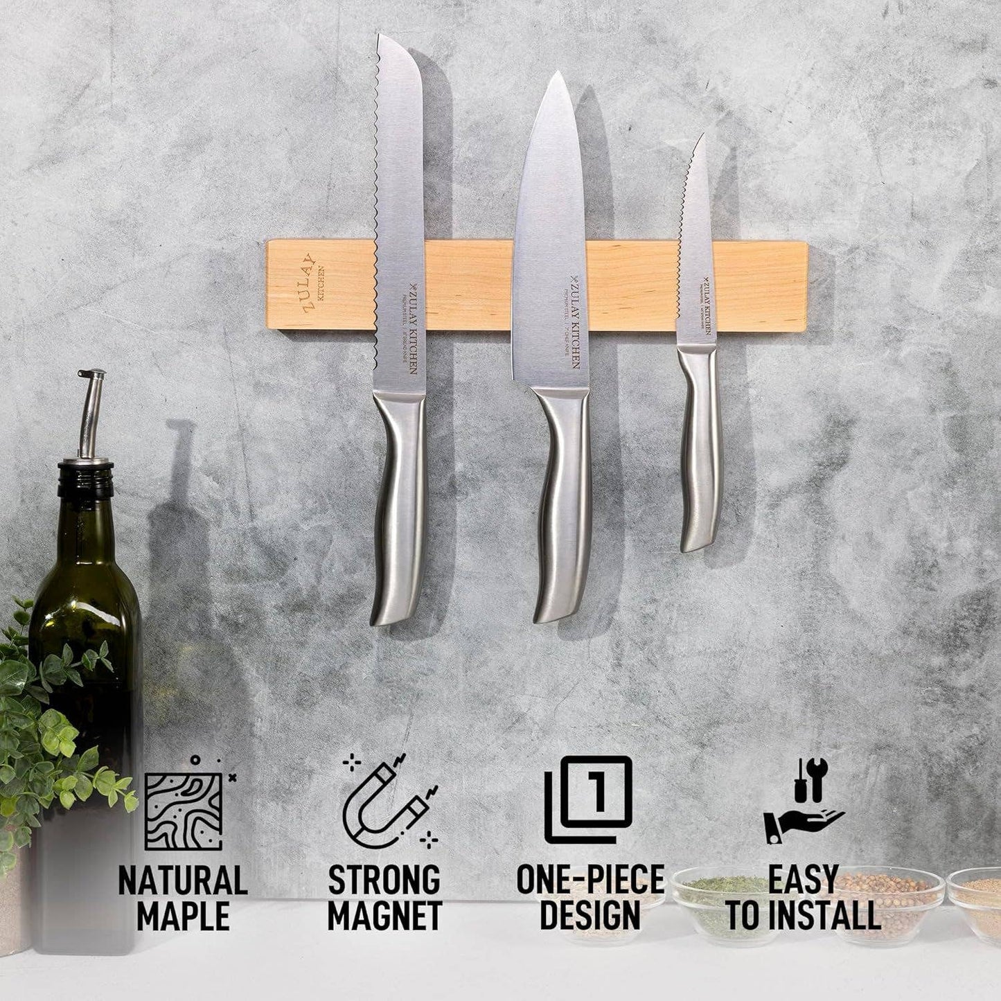 Magnetic Knife Holder - Powerful Wood Magnetic Knife Strip