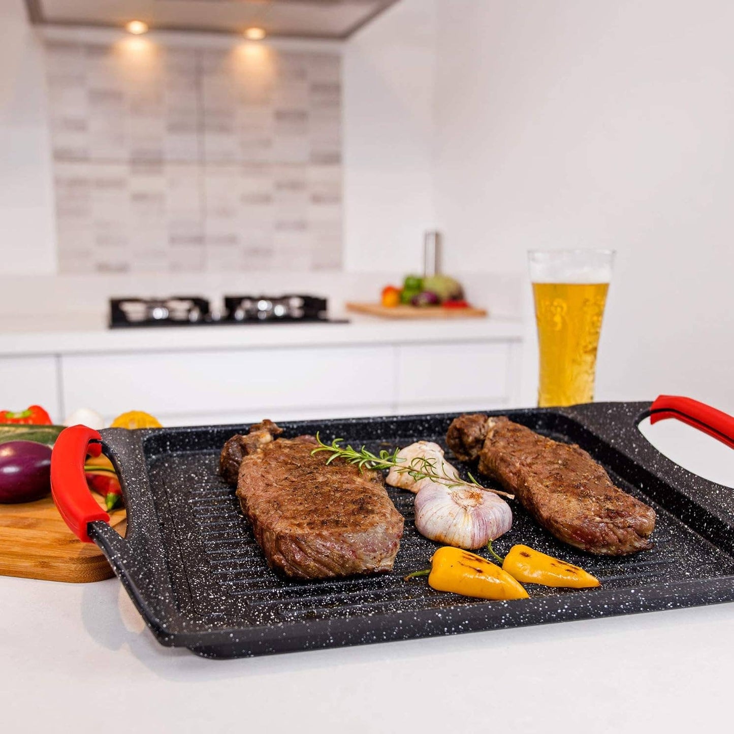 Griddle Aluminum Bbq, 18x10.5" Rectangle Grill Pan for Indoor Cooking, Non-stick Flat Top Griddle Pan for Stove Top, For Fish Vegetables & As Steak Pan, Stove Top Grill Induction Griddle