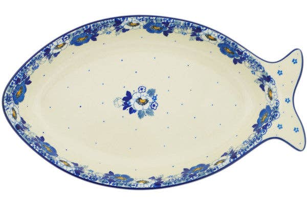 Fish Shaped Platter 13" Blue Spring Theme