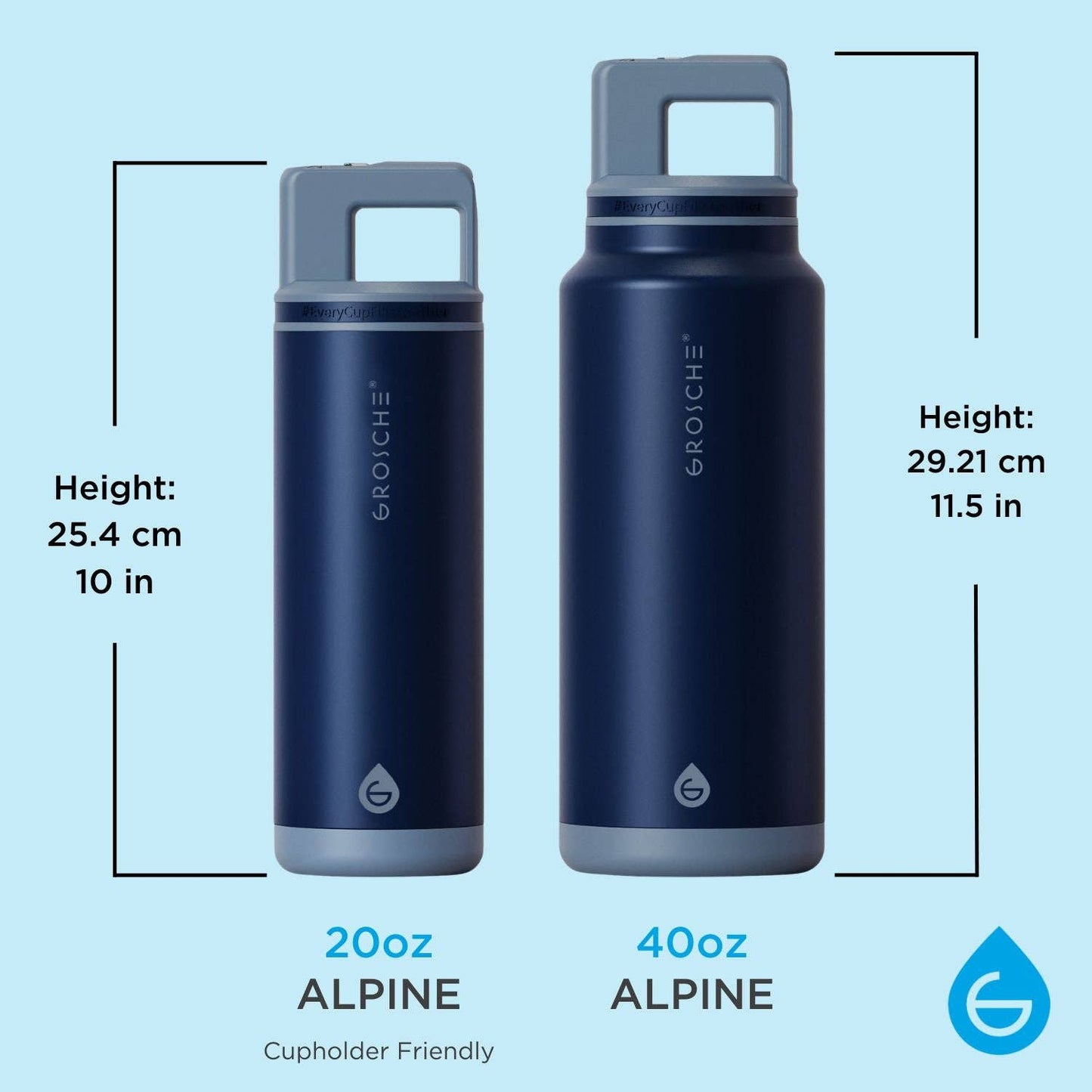 GROSCHE ALPINE Flip 'N Sip Leakproof 20oz Water Bottle