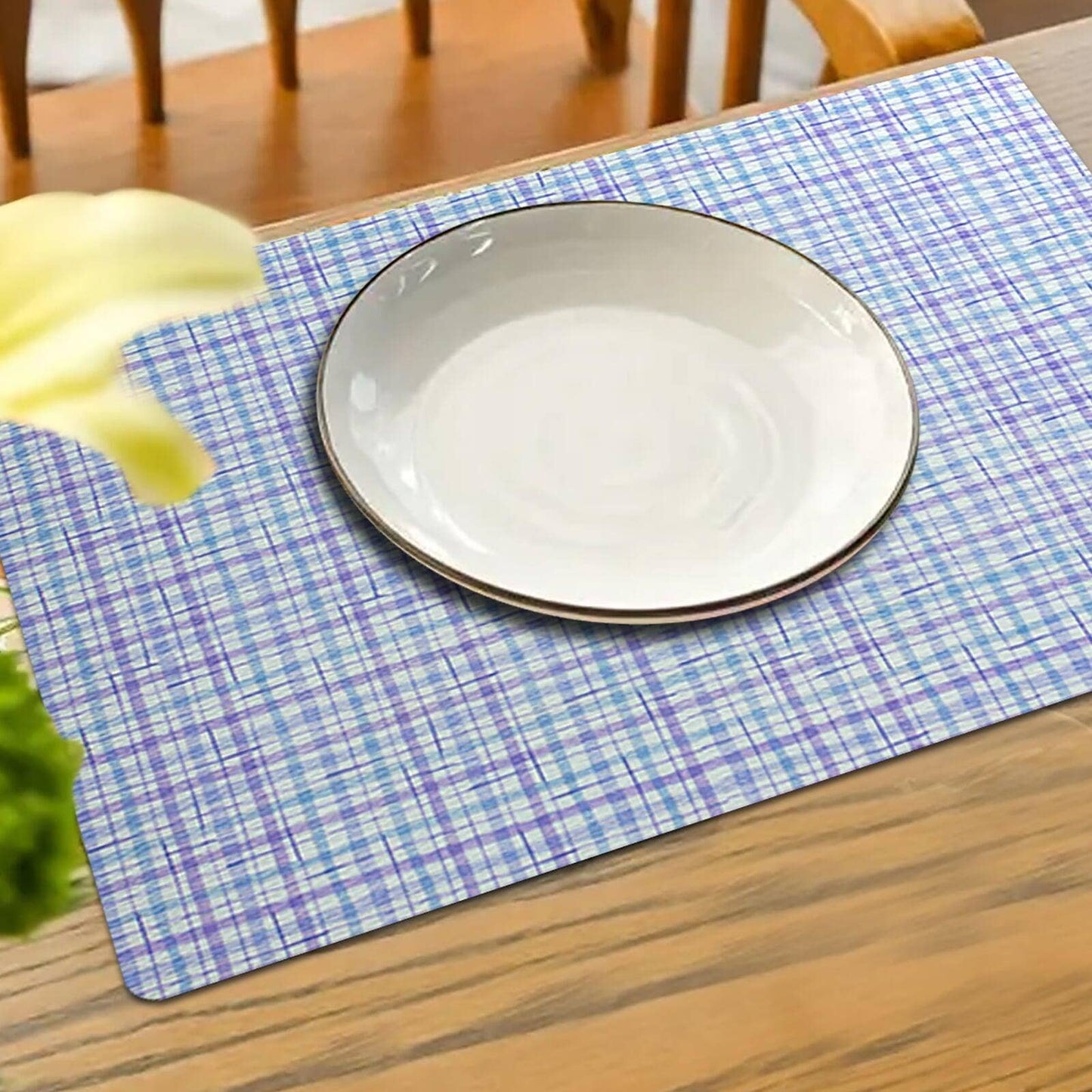 Plaid Rectangular Placemat, Light Blue, 17 L x 13 W