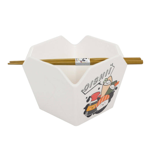 16oz 5"W x 4"H Takeout Box Serving Bowl With Chopsticks Oishii
