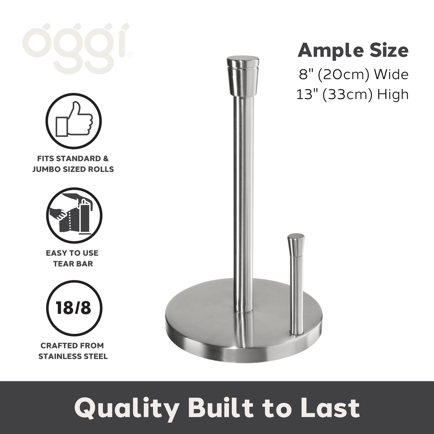 Paper Towel Holder - Stainless Steel w/ Tear Bar (13" H)