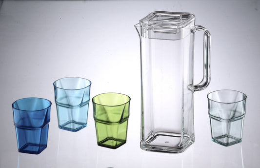 1.7L Square Pitcher W/ 4 Nesting Tumblers