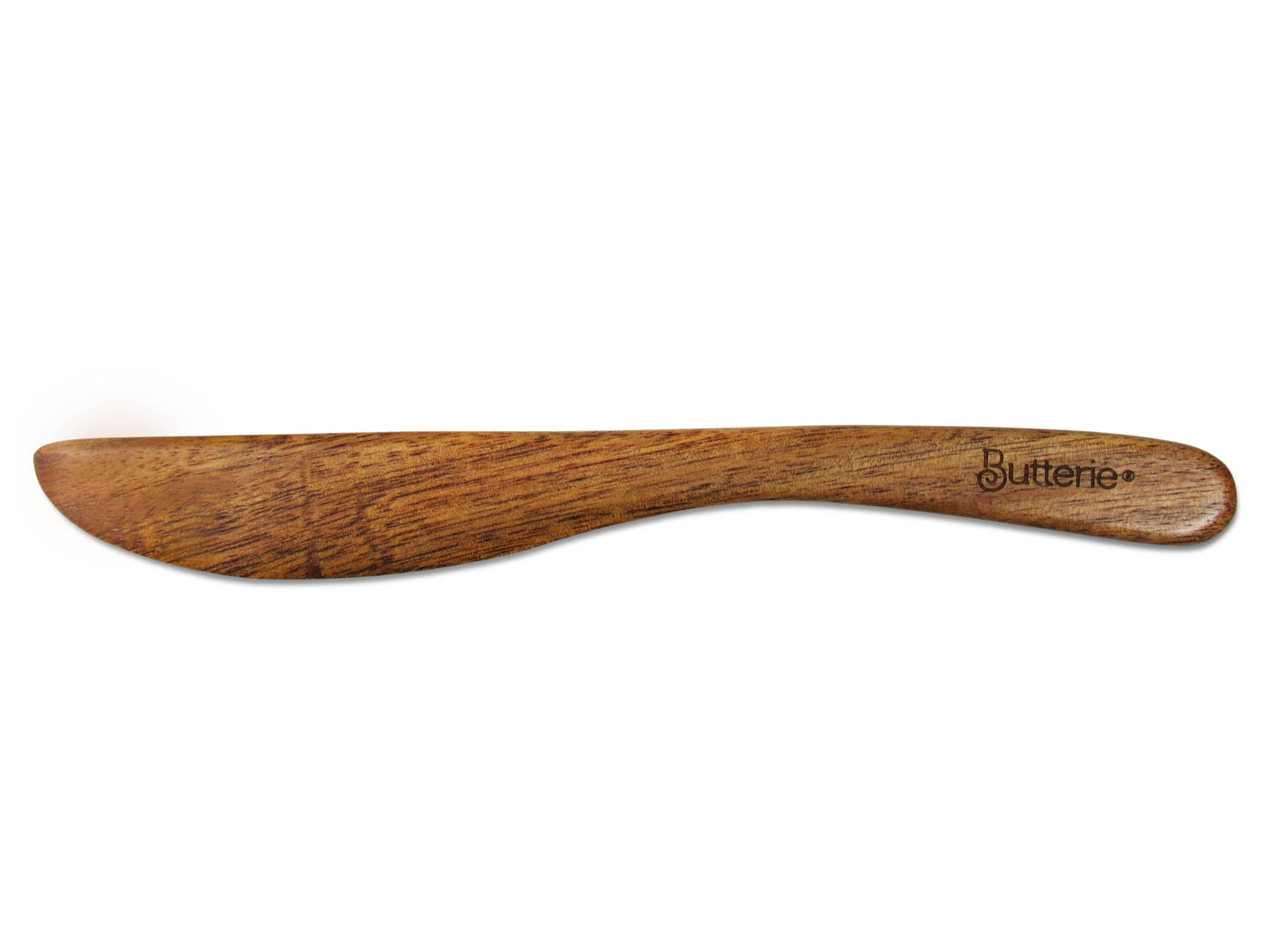 Acacia Wood Flip-Top Butter Dish w/ Spreader - Black Handle