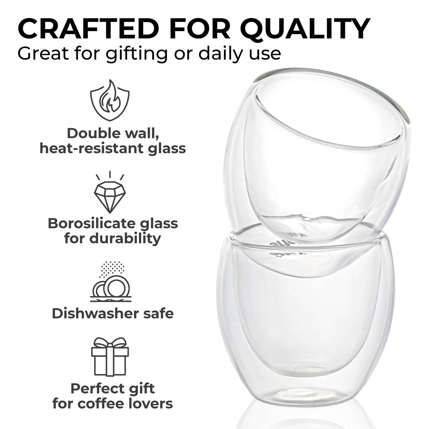 Kaffe 3oz Small Espresso Cups Double-Wall Borosilicate Glass