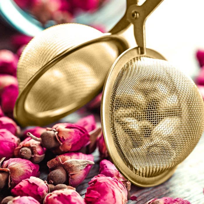 HIC Kitchen Gold Mesh Snap Tea Ball Infuser, 2in