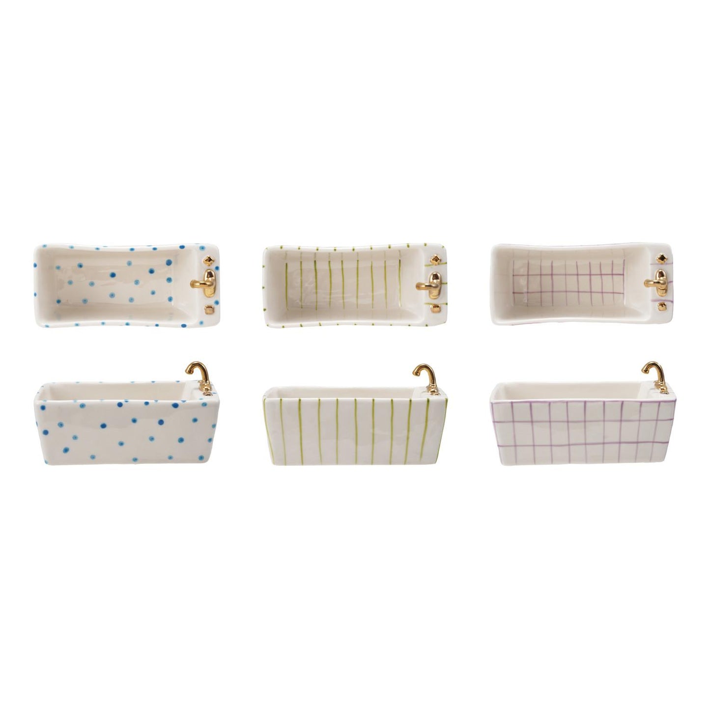Hand-Painted Stoneware Bathtub-Shaped Soap Dish