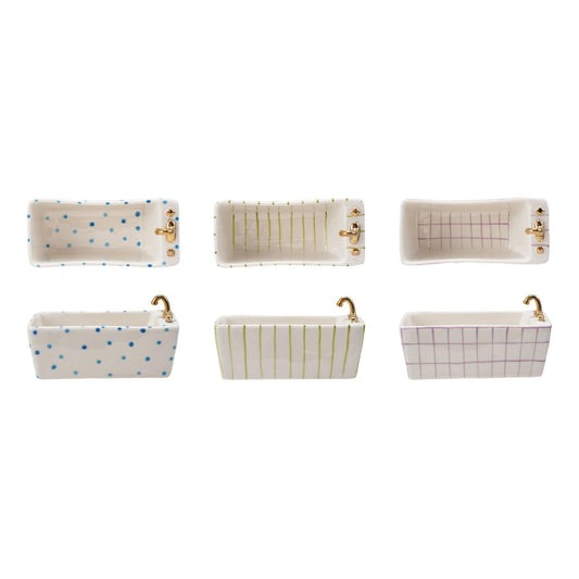 Hand-Painted Stoneware Bathtub-Shaped Soap Dish