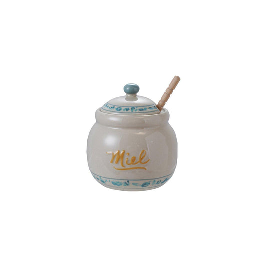 Stoneware Honey Jar w/lid and wood Dipper
