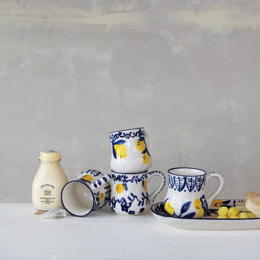 Hand-Painted 16 oz. Stoneware Lemon Mug