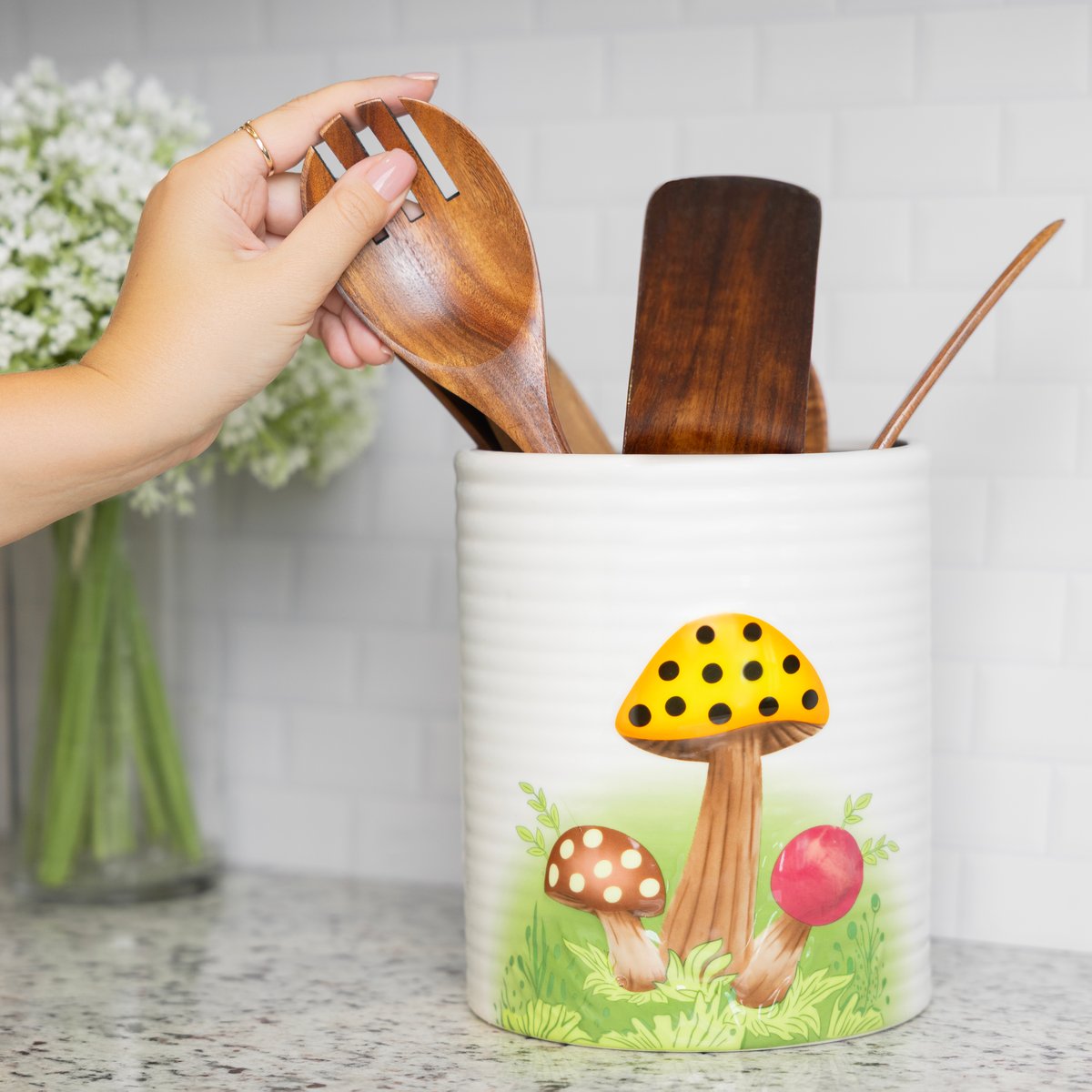 Ceramic Mushroom Utensil Crock