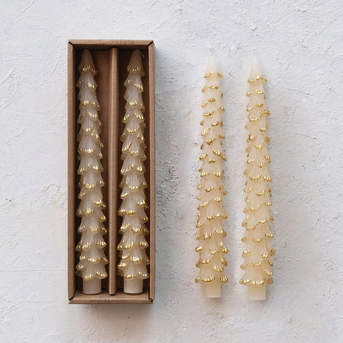 Unscented Tree Shaped Taper Candes in Box, Set of 2
