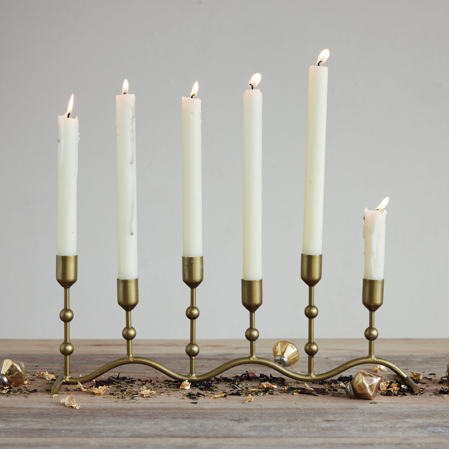 Hand-Forged Iron Candle Runner with Balls & Curved Base (Holds 6 Tapers)