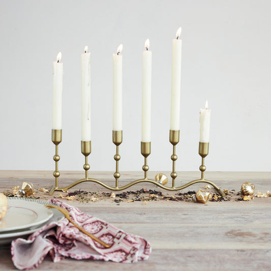 Hand-Forged Iron Candle Runner with Balls & Curved Base (Holds 6 Tapers)