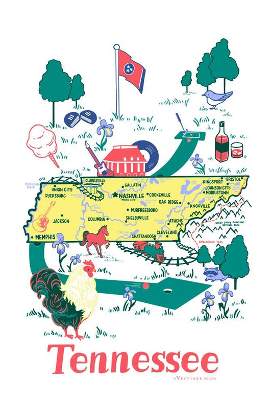 Tennessee State Icons Tea Towel