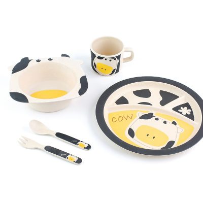 Kids Bamboo Dinnerware Set, 5 pc, Cow